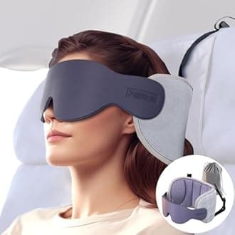 Travel Pillows for Airplanes, 360° Head Support for Long Flight, Soft Airplane Pillow with 3D Eye Mask for Sleeping, Stop Bobblehead, Airplane Headrest Gadgets, Texture Gray