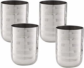 neelam Stainless Steel 7, 22 Gauge Diamond Royal Glass, 300 ml, Set of 4, Elegant and Durable Drinking Glass for Water, Juices, and Beverages, Ideal for Daily Use, Parties, Easy to Clean, Sliver