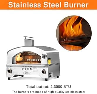 - Gas Pizza Oven, Portable Propane Pizza Oven with 15 inch Pizza Stone, Stainless Steel Pizza Maker for Outdoor Cooking