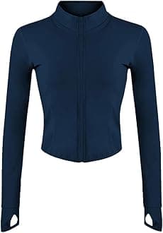 Womens Lightweight Full Zip Running Track Jacket Workout Slim Fit Yoga Sportwear with Thumb Holes