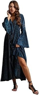 KE KANHA EXPORTS Long Dress for Woman | Boho Maxi Beach Wear Dress for Women | Soft Silky Fabric Border Print with Tassel Tie |Free Size |Size S-M-L