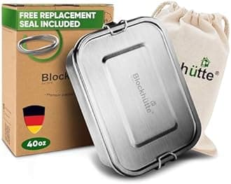 Blockhütte. Premium Stainless Steel Lunch Boxes I 1200ml I 3 compartments & Spare Seal | for Adults & Kids I bento Box Metal I Sandwich Container I 2 Movable & Removable Divider I Leak Proof
