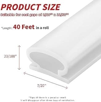 Door Seal Strip Rubber 12.6M Self Adhesive Back D Shape Door Seal Strip for Door Frame Insulation Large Gap Easy Cut to Size (White)