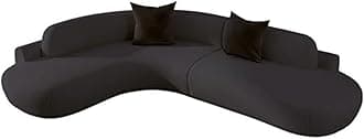 Modern Curved Sectional Sofa, Luxury Upholstered, Contemporary Design with Throw Pillows (Black)