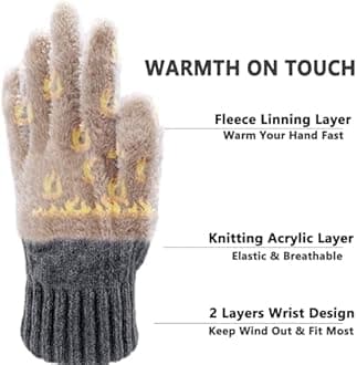 Winter Thermal Touch Screen Gloves for Men With Fleece Lining - Soft Warm Knit for Running Outdoors