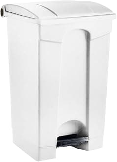 Plastic Garbage Bin with Foot Pedal, Hands-Free Garbage Can, White, 23 Gallon Rectangular Step-On Commercial Trash Can for Restaurant/Office/Kitchen