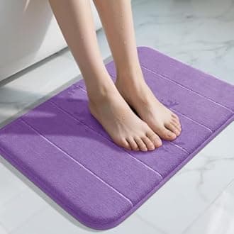 Yimobra Memory Foam Bath Mat, Super Soft Absorbent Bathroom Rug Non Slip, Quick Dry, Machine Washable Floor Carpet for Tub Shower, Home Decor Accessories, 24x17, Lavender