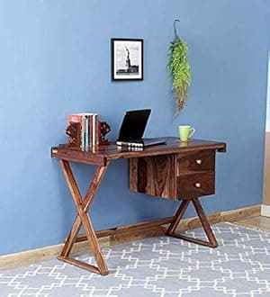 Jangid Handicraft Solid Sheesham Wood Study Table for Adults | Computer & Office Table with 2 Drawers Storage, Honey Brown
