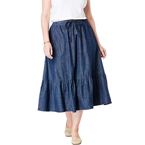 Women's Plus Size Drawstring Chambray Skirt