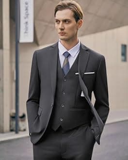 WULFUL Men's Slim Fit 3 Piece Suit, One Button Solid Blazer Business Party Jacket Vest Pants Set