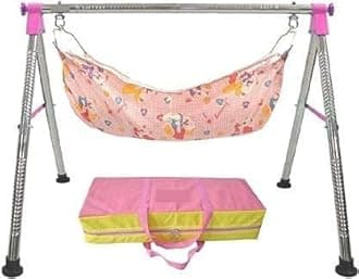 Dazzlia Baby Boy's and Girl's Portable Folding Baby Cradle Swing Ghodiyu Palna Hammock with Steel Hangers and Mosquito Net Swing zoli Square,Steel,Black