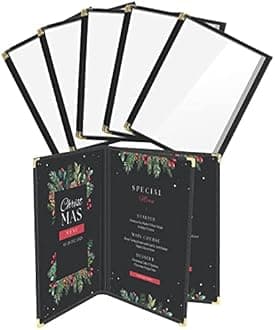 Flexzion Menu Cover 8.5x11 inch Black Triple Fold Book Style Holder with 3 Page 6 View Protective Corner for Restaurant Hotel Deli Cafes Bars Pubs