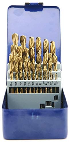 NORTOOLSDrill Bit Set HSS Titanium Coating Drill Bits 29 Pcs Twist Jobber Length Home Tool Kit for Wood and Cast Iron 1/16"-1/2".