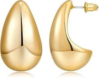 Chunky Gold Hoop Earrings Tear Drop Statement Trendy Big Thick Lightweight Waterdrop with Hypoallergenic Fashion Jewelry for Women Girls