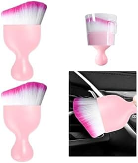 Ziciner 2 PCS Car Detailing Brush, Curved Soft Bristles Auto Removal Dust Collectors, Universal Vehicle Dashboard, Air Conditioner Vents etc Interior Cleaning Tool Accessories (Pink/White/Red