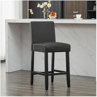 26'' Faux Leather Bar Stools, Modern Upholstered Bar Height Bar Chairs, Soild Wood Legs Barstools with Back, Black
