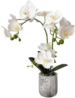 White Fake Orchids Flowers in Pot Bendable Faux Orchids Artificial Flowers Washable Silk Orchid Phalaenopsis Decor for Home Wedding Table Centerpiece Bathroom Office