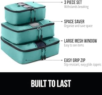 GORILLA GRIP Packing Cubes, Travel Essentials for Suitcase, Mesh Organizer Bags for Clothes Toiletries Shoes and Laundry, Luggage and Carry On Airplane Accessories, Traveling Must Have 3 Set Turquoise