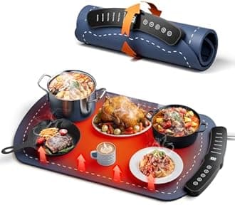 Warming Mat for Food, Fast Full Surface Graphene Electric Warming Tray, Foldable and Portable Food Warmer, 7 Temperature Settings and 1-4 Hour Adjustable Timer, for Parties, Gifts for Mom(Dark Blue)