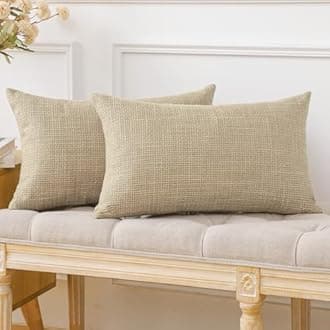JOTOM Set of 2 Cushion Covers 30x50 cm Linen Light Tan Decorative Throw Pillow Covers 12x20 Inch Lumbar Cushion Case Home Decor Pillowcases for Couch Sofa Living Room Bed (Light Tan)