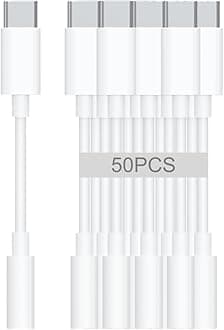 USB-C to 3.5mm Audio Headphone Adapter - HiFi 50 Pack Compatible with Apple iPhone 17 16 15 Samsung Galaxy S25 S24 S23 S22 S21 Plus Pro Max Ultra Pixel iPad - Type C to Aux Cord Jack Dongle Adapter