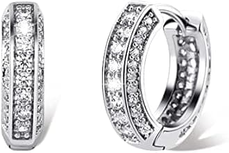 TOPGRILLZ Iced Out Hoop Earrings Cubic Zirconia Huggie Cartilage Cuff Diamond Hypoallergenic 14K Gold Plated Luxury Fashion Round Circle Earrings Jewelry Gift for Men Women, Copper, Cubic Zirconia