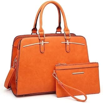 Dasein Women Satchel Handbags Shoulder Purses Totes Top Handle Work Bags with 3 Compartments (3-Orange)