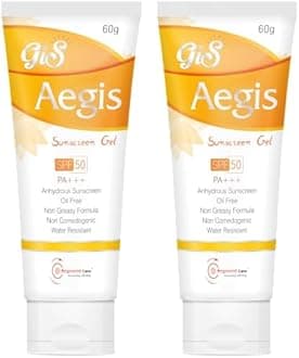Aegis Sunscreen Gel spf 50 PA +++| Broad Spectrum Sunscreen |Sunscreen Gel spf 50 for oily and dry skin for all skin types|sunscreen tint gel for acne pigmentation with zero white cast (60 gm/Pack of 2)