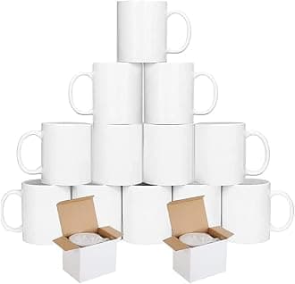 12 x Sublimation Mugs Blank 11oz White Sublimation Coffee Mugs Large Handle Sublimation Cups with Gift Boxes
