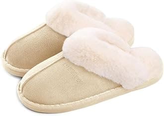 Womens Slipper Memory Foam Fluffy Slip-on House Suede Fur Lined/Anti-Skid Sole, Indoor & Outdoor,Sand 5.5/6.5 UK - 280(42-43)