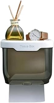 LaxLane 1pc Wall-Mounted Toilet Paper Holder with Tissue Dispenser and Storage Shelf - Multifunctional Bathroom Paper Roll Holder, Plastic Material, Adhesive Installation, Space-Saving Design for Home