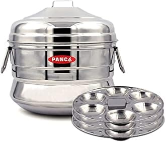 PANCA Stainless Steel Idli Maker 3 Plate Premium Idli Cooker, 18 Idli Cavitiies, Idli Panai Steamer Premium (18 Idli Big), 15 Liter, Pack of 1