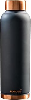 Borosil Colour Copper bottle 1 Litre, Grey 100% Pure Copper, BPA Free & Leakproof with Anti-Oxidant Properties of Copper, for Home, School & Office