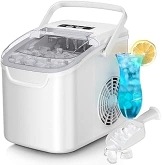 Countertop Ice Maker, 26 lbs/Day ice Production, 2 Sizes, 8 ice Cubes in 6 Minutes - Portable Mini, Energy Efficient, with Basket/Scoop for Home/Party/Travel/Camping/Bar