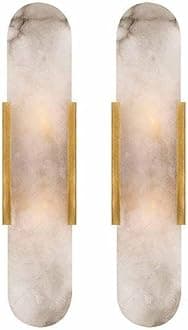 TRIVIDHA Modern Marble Wall Lamps Set Of Two Creative Design Art Wall Light Bathroom Vanity Wall Sconce Lighting Alabaster Wall Lamps For Living Room Bedside Corridor Balcony
