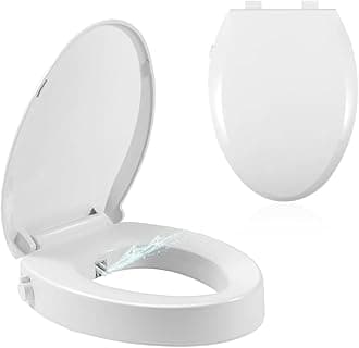 Bidet Toilet Seat Elongated, Raised Toilet Seat with Bidet Adjustable Water Pressure with Dual Nozzles, Non-Electric Bidet Toilet Seat Risers for Seniors (Ambient Water), White
