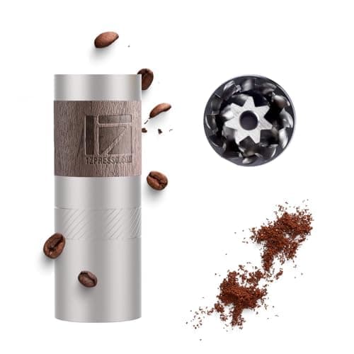 Q Manual Coffee Grinder Heptagonal Version Foldable Handle Mini Slim Travel Size Fits in Piston Assembly Stainless Steel Conical Burr Numerically Adjustable Setting