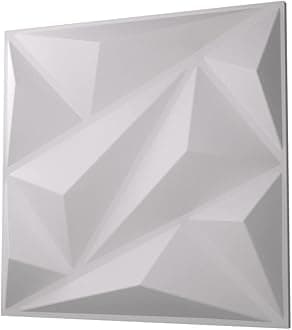 Anigma 3D PVC Wall Panels, 5 Different Shapes, White/Black, Easy Installation, 12 Panel Pack, 500x500mm Each Panel (Polygons/White)