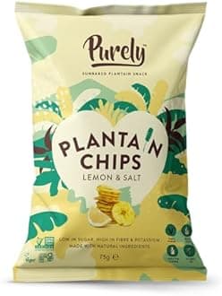 Purely Plantain Chips - Low Fat Plantain Crisps - Gluten Free Snacks - Healthy Alternative Snack Multipack - Vegan, Nutritious & All Natural - Lemon & Salt - 75g x 10 Pack
