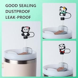 8-Piece Panda Straw Covers for Stanley Cup, 0.4in/10mm Diameter Straw Toppers Cap,Compatible with Stanley 20 30&40 0z Cup, Dust-Proof Straw Caps for Water Bottle