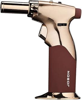 Jobon Torch Lighter, Double Flames Refillable Culinary Lighter With Continuous Flame Lock And Adjustable For Kitchen, Bbq, Baking, Creme Brulee (Butane Gas Not Included) (Gold Metal - Brown)