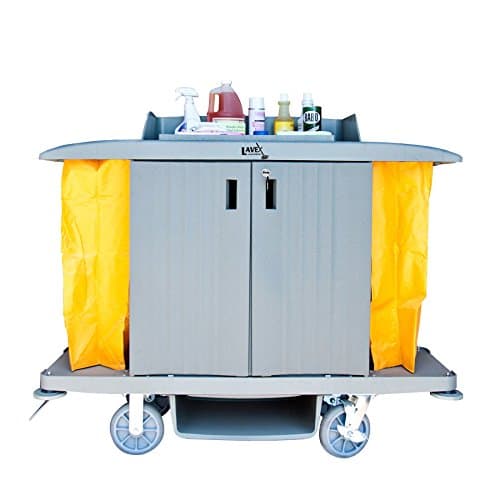 Lavex Lodging Adjustable Three Shelf Locking Housekeeping Cart
