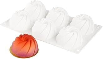 Pastry Tek 6 Cavities Mini Bundt Cake Pan, 1 Oven-Ready Mini Fluted Tube Cake Pan - Flexible, Freezable, White Silicone Baking Mold, Easy Release, For Baking Cupcakes or Donuts - Restaurantware