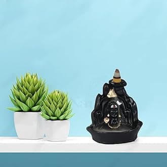nantan Shiva Backflow Smoke Fountain Decorative Polyresin Incense Holder with 25 Back Flow Incense Cone-Black
