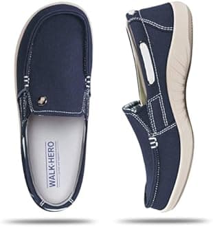WALK·HERO COMFORT AND SUPPORTWomens Slip On Shoes - Casual Boat Loafers Shoes for Women with Arch Support - Plantar Fasciitis Canvas Sneakers for Daily Walking