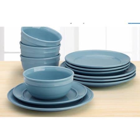 12-Piece Solid Color Dinnerware Set, Dishwasher & Microwave Safe (Topaz)