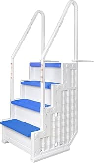 Everest in Pool Steps | White with Blue Steps | for Above Ground Swimming Pools | Mount to Decks 48 to 54 Inches | Safety Stairs Capacity Up to 350 Pounds
