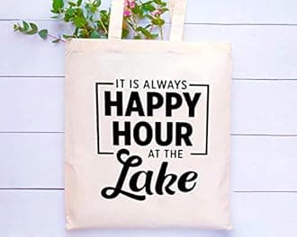 LIBIHUA Funny Valentines,Birthday Christmas Gifts for Lake Lovers,Friends,Bestie,Wife,Mom,Grandma,Hostess,Shoulder Bag Shopping Tote Bag Present,It's Always Happy Hour at the Lake