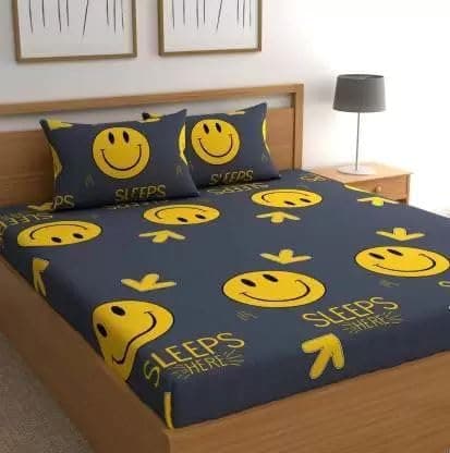 DECORUM 3D Print Super Soft Polyester Fabric 3 Pcs Sets of 1 Double Bedsheet (90 * 90) with 2 Pillow Cover (Smily)