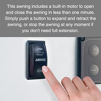 Awnlux Black Motorized Modular Retractable RV Awning Full Set Assemblies for RV, 5th Wheel, Travel Trailers, Toy Haulers, and Motorhome - RV Trailer Awning for Home or Camper - 11x8 Ft - Ocean Blue